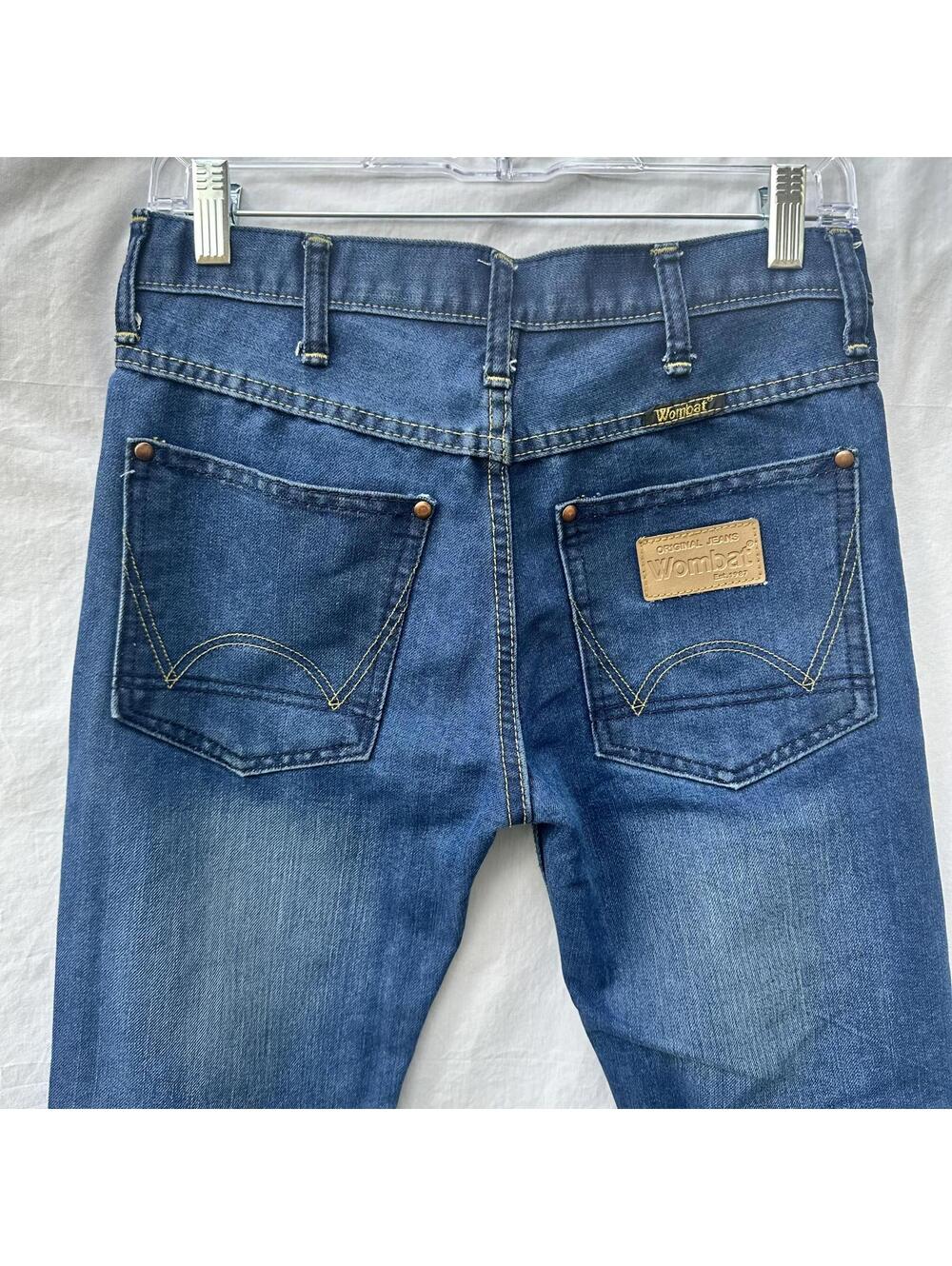 Wombat Vintage 100% Cotton Dark Denim Blue Jeans with Natural Whiskering Size 29